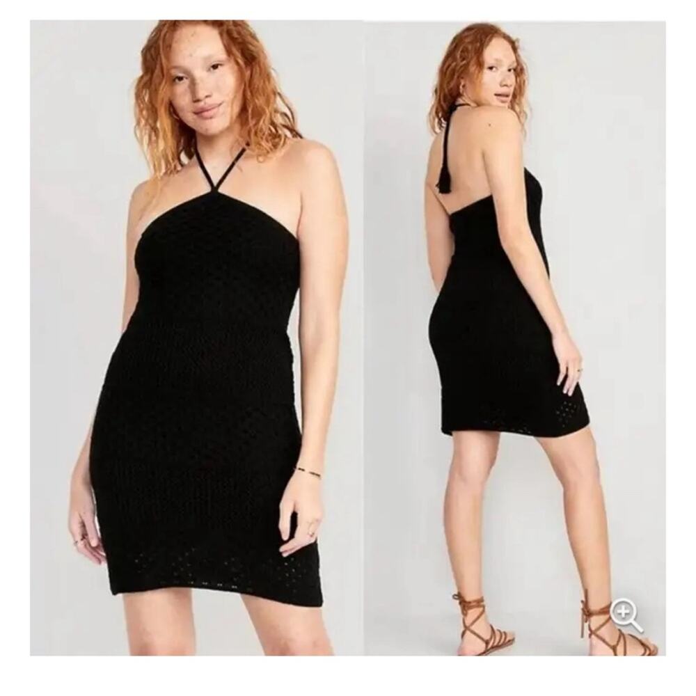 Old Navy New Black Crochet Halter Neck Dress